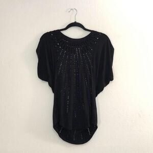 Ringspun Size 10 Black Flowy Sunburst Cutout Shirt Blouse Top Layer Party Casual